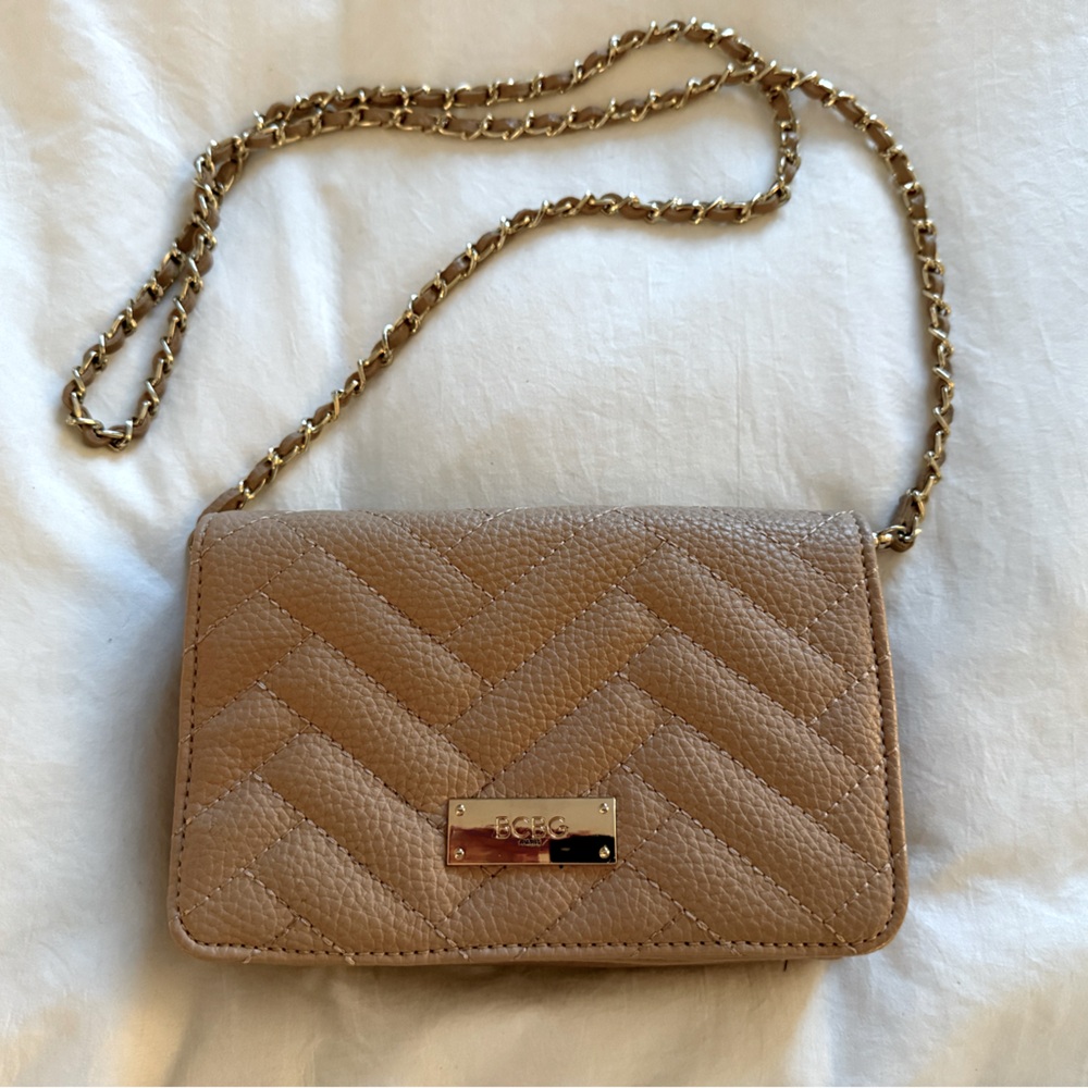 BCBG Tan Quilted Crossbody Bag with Chain Strap